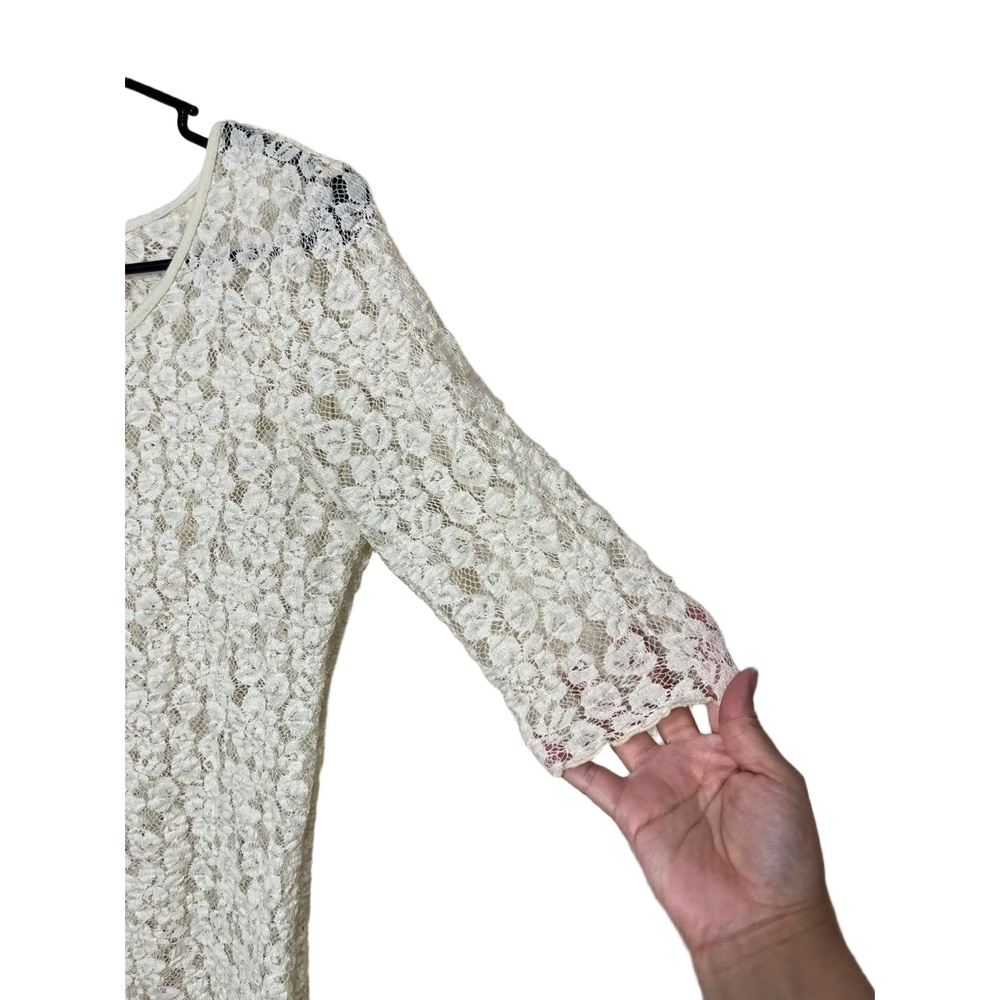 BKE Cream Lace Short Sleeve Sheer‎ Floral Pattern Top Y2K Medium - Picture 7 of 8